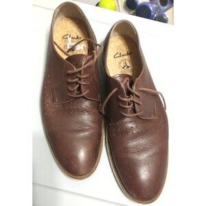 Clarks men's size 9M brown leather oxford lace-up dress shoes cork insoles